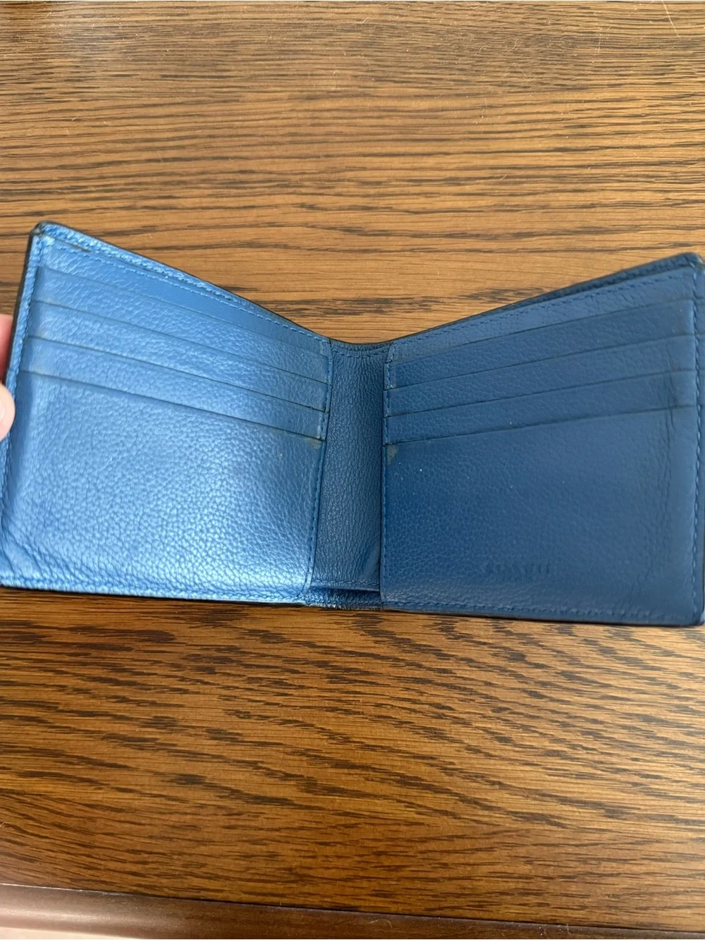 Coach Men’s Baseball Stitch Colorblock Leather Bifold Wallet Blue Black - Picture 3 of 3